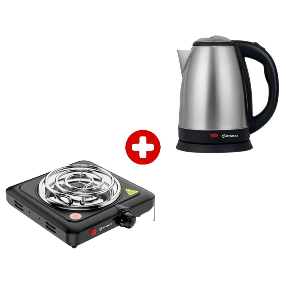 Combo: Cocina de mesa 1 hornilla a gas, hervidor eléctrico KE1801 1.8L, portátil y seguro